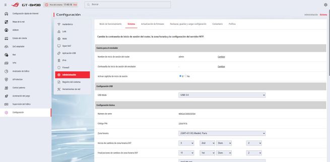 Menú de configuración WAN en el firmware de un router ASUS ROG Rapture GT-BN98.
