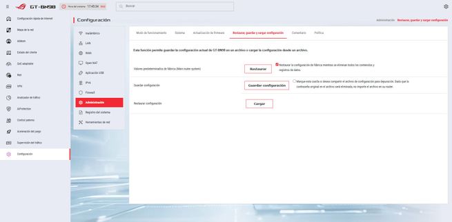 Interfaz de usuario del router ASUS GT-BN98 mostrando la pestaña de configuración del servidor RADIUS.