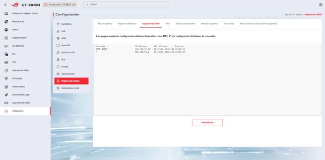Pestaña de configuración de asignación IP en el firmware del router ASUS GT-BN98.