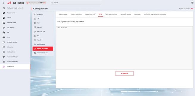 Menú de configuración IPv6 en la interfaz de gestión del router ASUS GT-BN98.
