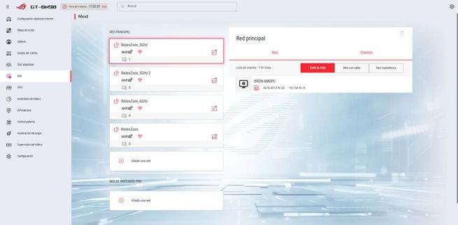 Sección del firmware de ASUS GT-BN98 que muestra la lista de redes inalámbricas configuradas.