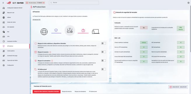 Interfaz de configuración AiProtection en el firmware de un router ASUS ROG.