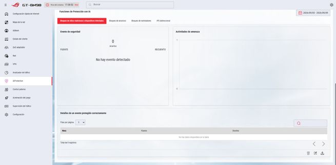 Menú principal de seguridad AiProtection Pro en el firmware del router ASUS GT-BN98.