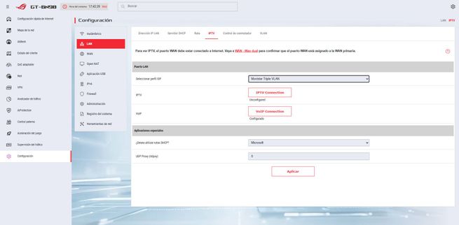 Menú de configuración IPv6 en la interfaz de administración del router ASUS GT-BN98.
