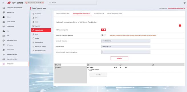 Interfaz de configuración del servidor VPN en el firmware del router ASUS GT-BN98.