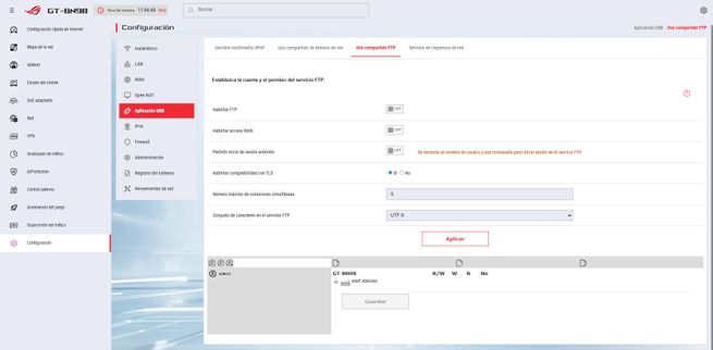 Sección de ajustes avanzados de red en la interfaz de administración del router ASUS GT-BN98.