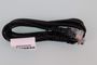 Cable Ethernet negro enrollado con conectores RJ45 y etiqueta blanca de código de barras.