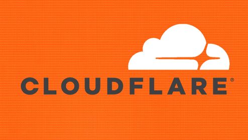 Logotipo de Cloudflare compuesto por una nube blanca y el nombre de la empresa en letras oscuras sobre un fondo naranja intenso.