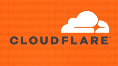 Logotipo de Cloudflare compuesto por una nube blanca y el nombre de la empresa en letras oscuras sobre un fondo naranja intenso.