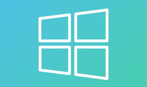 Logotipo lineal de Windows en color blanco sobre un fondo degradado en tonos azul y verde cian.