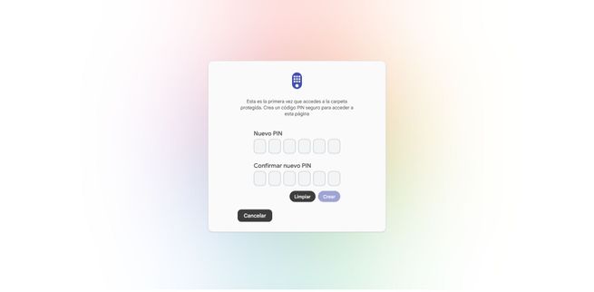 Formulario de creación y confirmación de PIN en la aplicación Immich.