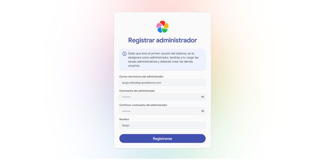 Formulario de registro del administrador en la interfaz de Immich.