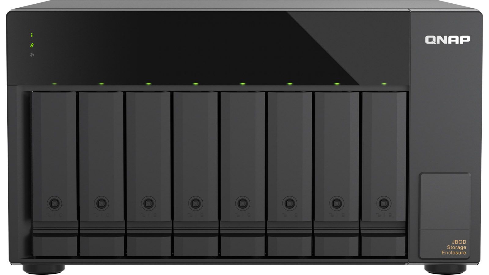 Unidad de expansión de almacenamiento QNAP TL-D810TC4 con ocho bahías frontales para discos duros.