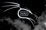 Logotipo de Kali Linux con la silueta de un dragón blanco sobre fondo negro rodeado de humo.