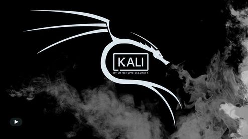 Logotipo de Kali Linux con la silueta de un dragón blanco sobre fondo negro rodeado de humo.