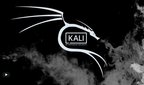 Logotipo de Kali Linux con la silueta de un dragón blanco sobre fondo negro rodeado de humo.