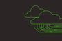 Ilustración de dos nubes lineales verdes conectadas a pistas de un circuito integrado sobre fondo oscuro.