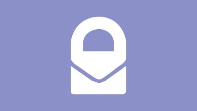 Logotipo minimalista de Proton en color blanco sobre un fondo de tono violeta.
