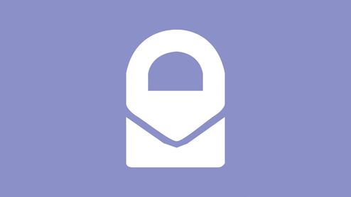 Logotipo minimalista de Proton en color blanco sobre un fondo de tono violeta.