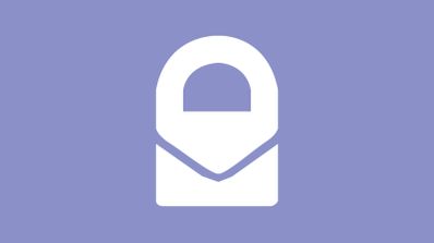 Logotipo minimalista de Proton en color blanco sobre un fondo de tono violeta.