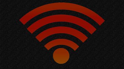 Icono de señal Wi-Fi en color rojo sobre un fondo oscuro con textura granulada.