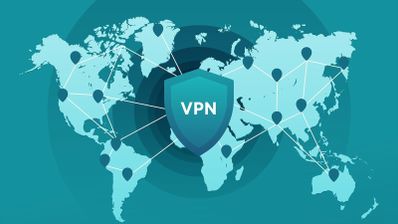 Mapa del mundo con un escudo central con las siglas VPN y puntos de ubicación conectados por líneas.