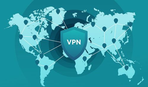 Mapa del mundo con un escudo central con las siglas VPN y puntos de ubicación conectados por líneas.