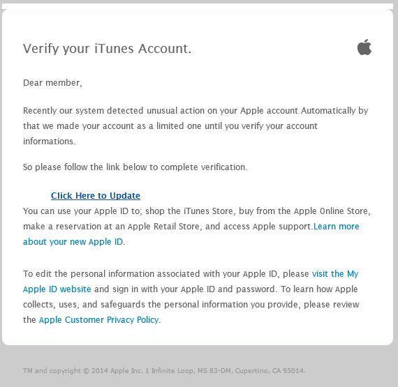 apple spam robar cuentas itunes