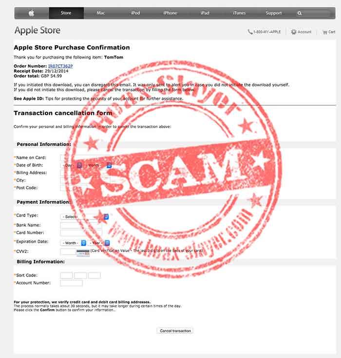 apple store phishing robar cuentas