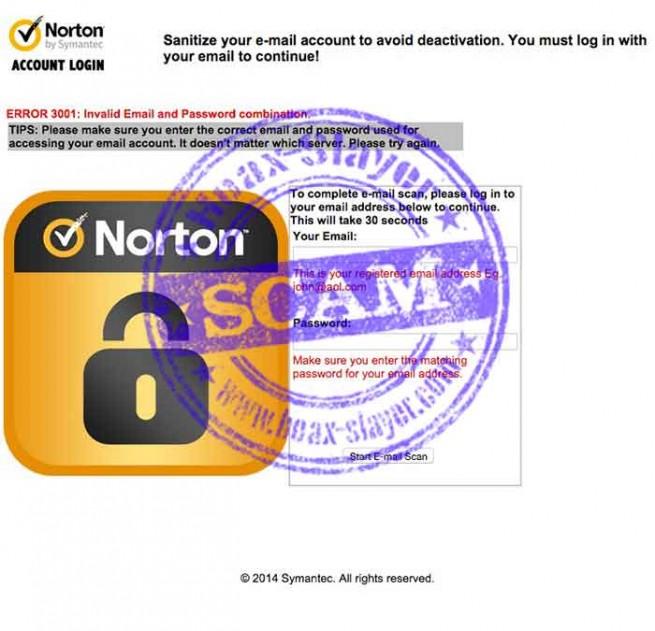 norton spam bloqueo falso de la cuenta de correo