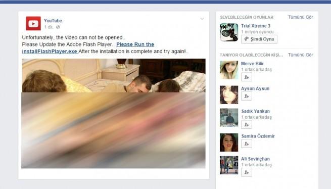 Facebook scam vídeo falso instalación flash player