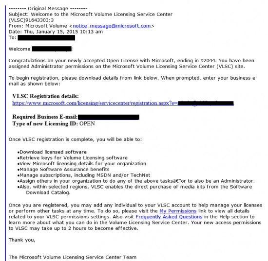 Microsoft Volume Licensing Service malware correo electrónico