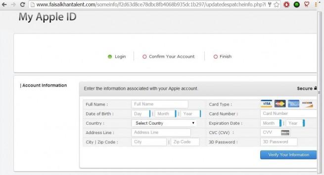 apple usuarios robo tarjetas de crédito página falsa