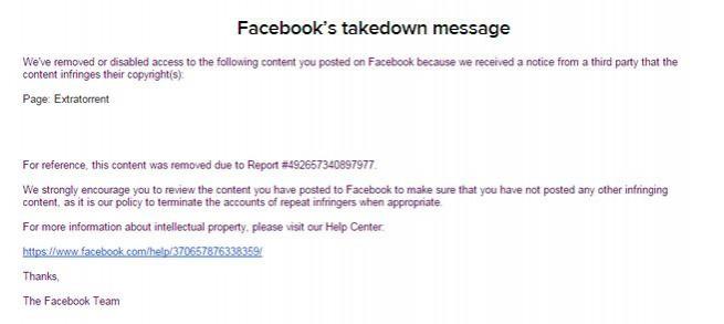 facebook mensaje cierre extratorrent