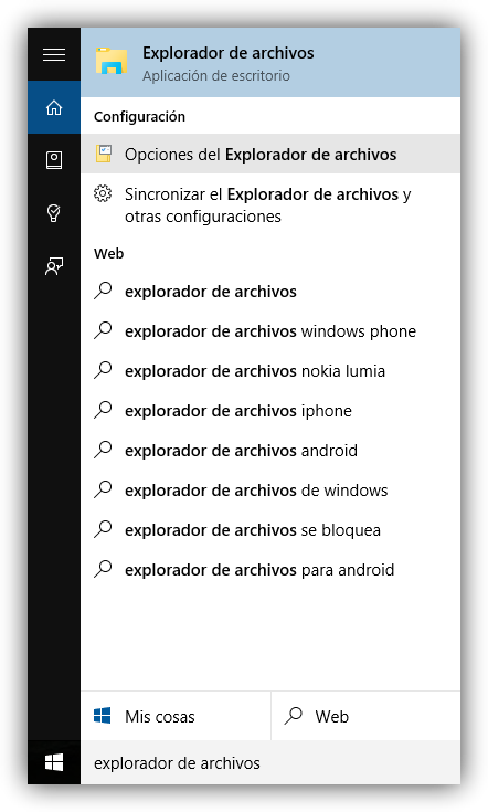 Abrir las opciones del explorador de archivos en Windows 10