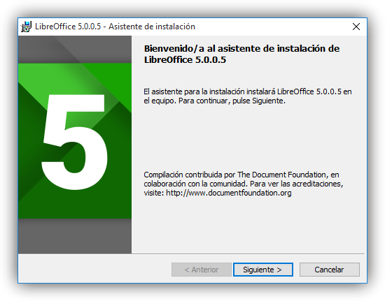 Instalación de LibreOffice 5.0