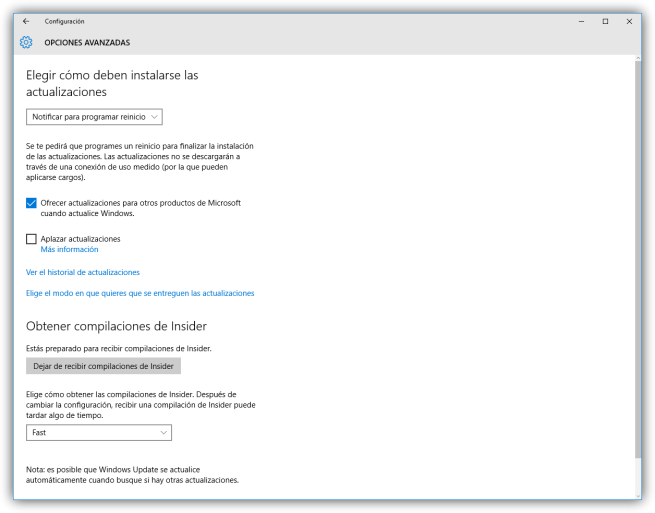 Configuración avanzada de Windows Update en Windows 10