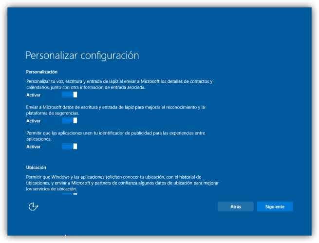 Configuración inicial personalizada de Windows 10 página 1