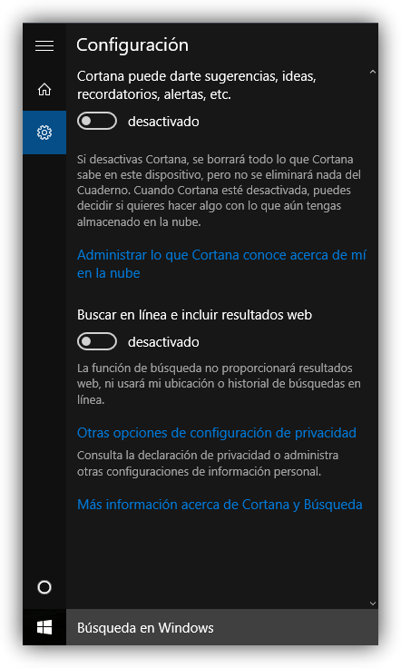 Desactivar Cortana en Windows 10 paso 2