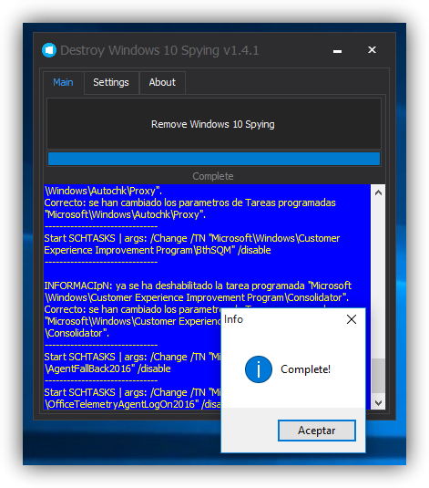 Proceso completo de Destroy Windows 10 Spying