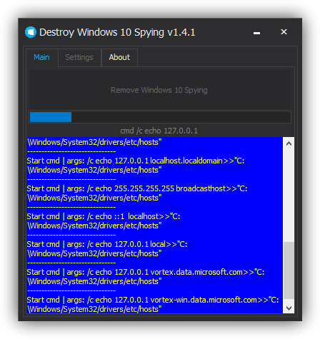 Desactivando opciones de privacidad con Destroy Windows 10 Spying