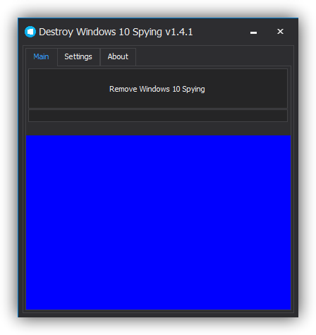 Pantalla principal de Destroy Windows 10 Spying