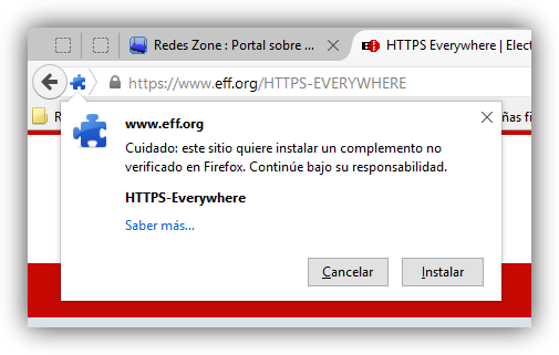 Aviso de extensión sin firmar en Firefox 40