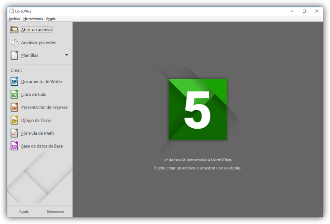 Ventana principal de LibreOffice 5.0