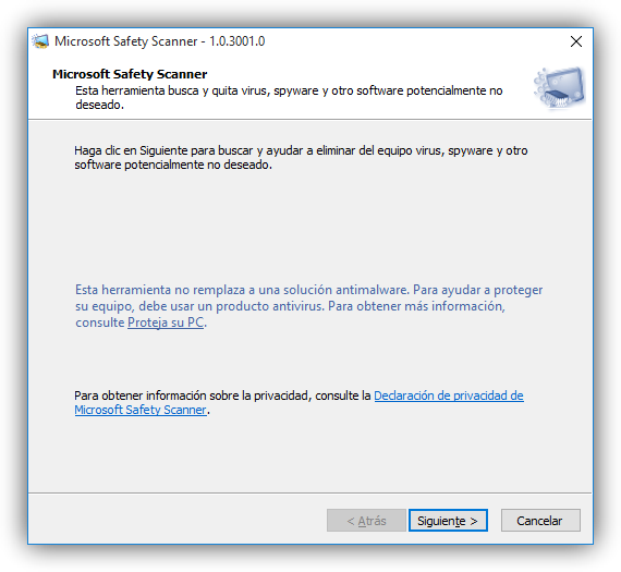Aviso de Microsoft Safety Scanner