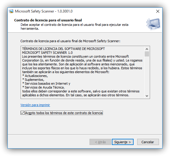 Términos de licencia de Microsoft Safety Scanner