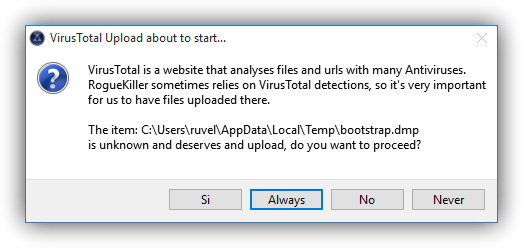 Enviar archivos sospechosos de RogueKiller a VirusTotal