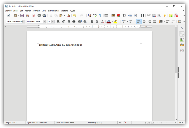 Documento de texto en Writer en LibreOffice 5.0