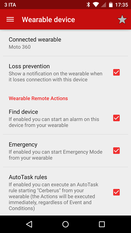 Cerberus para Android conectado a Smartwatch