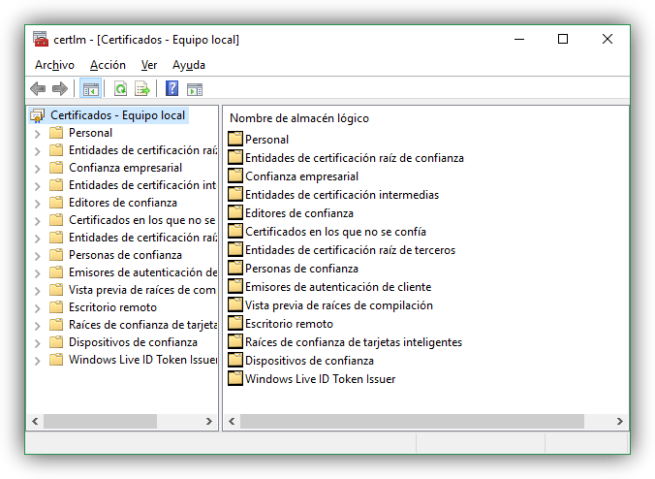 Certificados de un sistema Windows